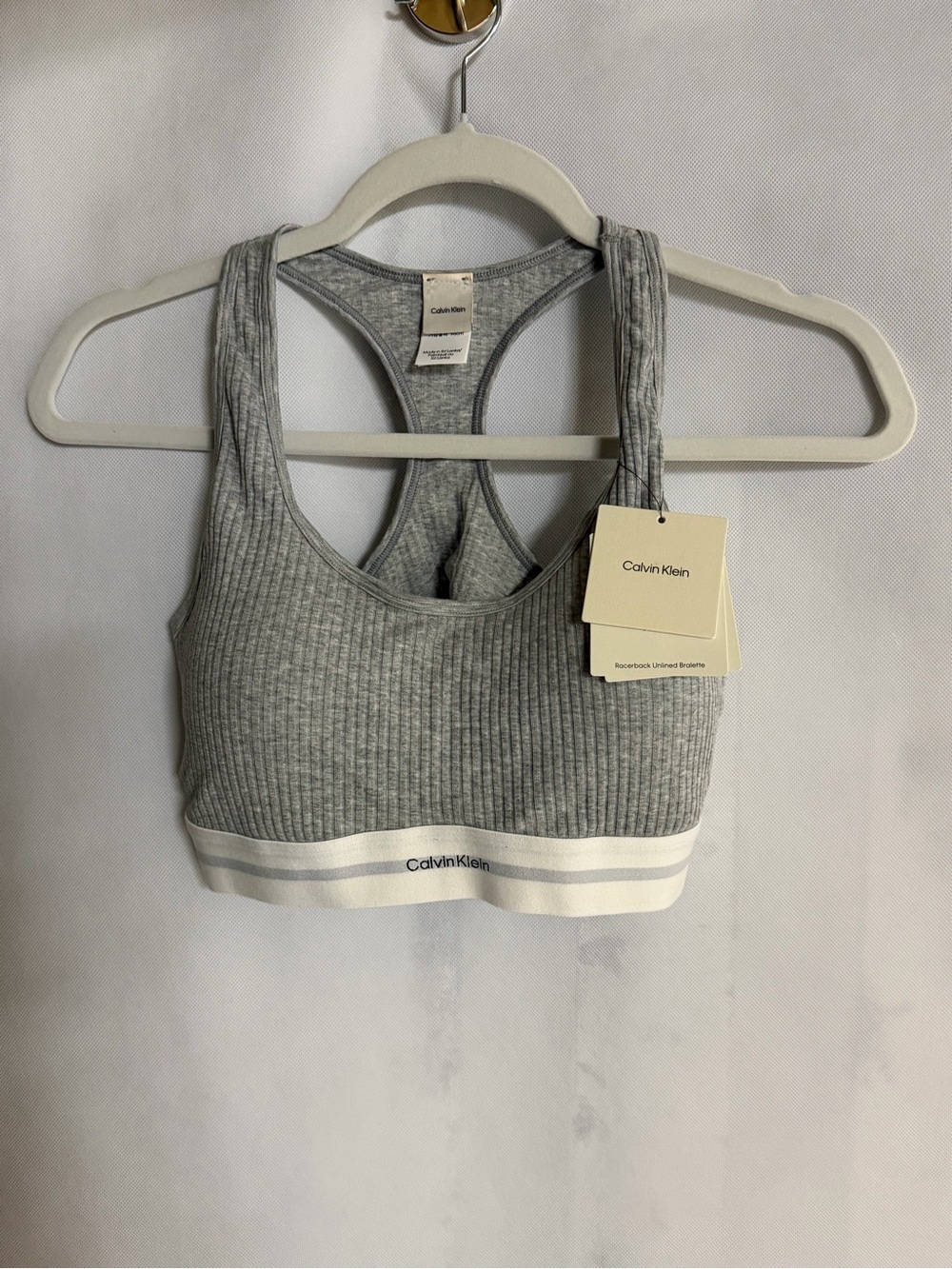 Calvin Klein Racerback Ribbed Bralette Gray Size Large NWT
